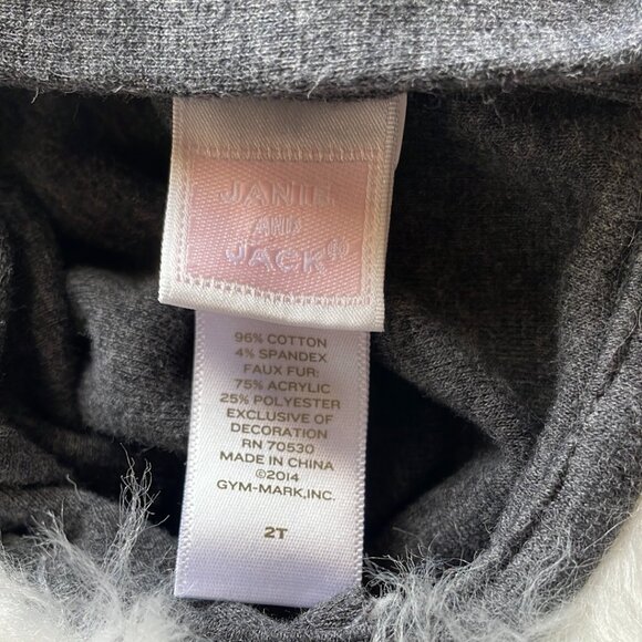 Janie and Jack Dress Festive Fox Dark Gray Charcoal Faux Fur Collar Bow Size 2T - Picture 5 of 9